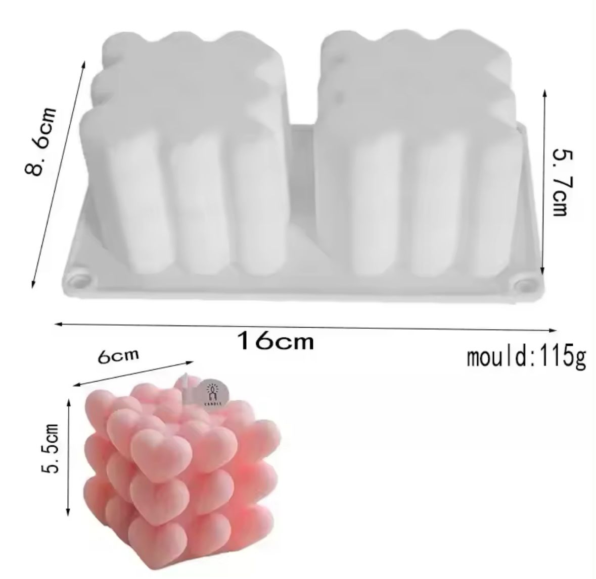 Molde cubo de corazones 2 cavidades
